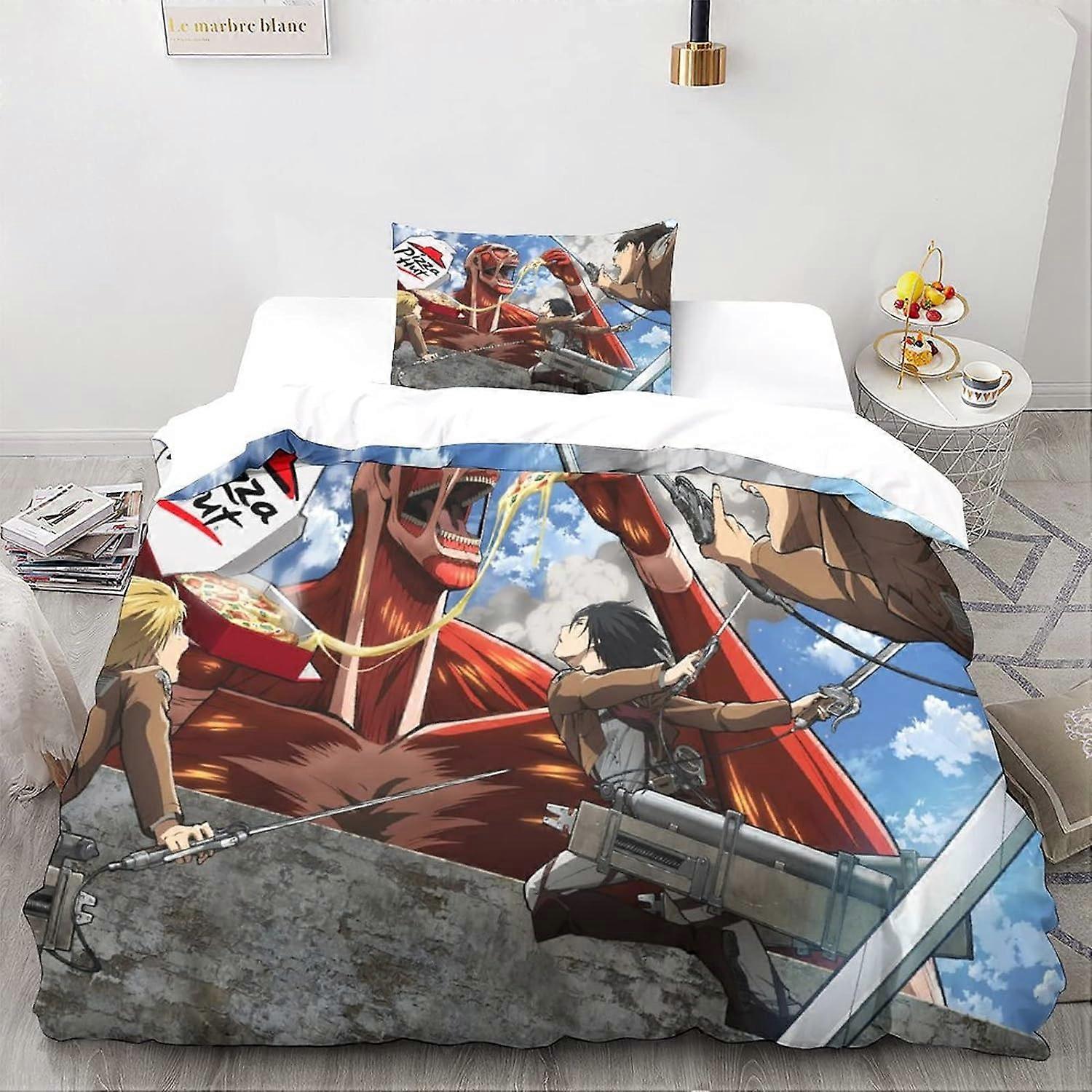 Pieces Attack on Titan Zestaw poszewek na kołdrę Japonia Anime Print Pościel Kołdra Poszewka na kołdrę, Ultra Soft Hipoalergiczna mikrofibra Pojedyncza 135 * 200 CM