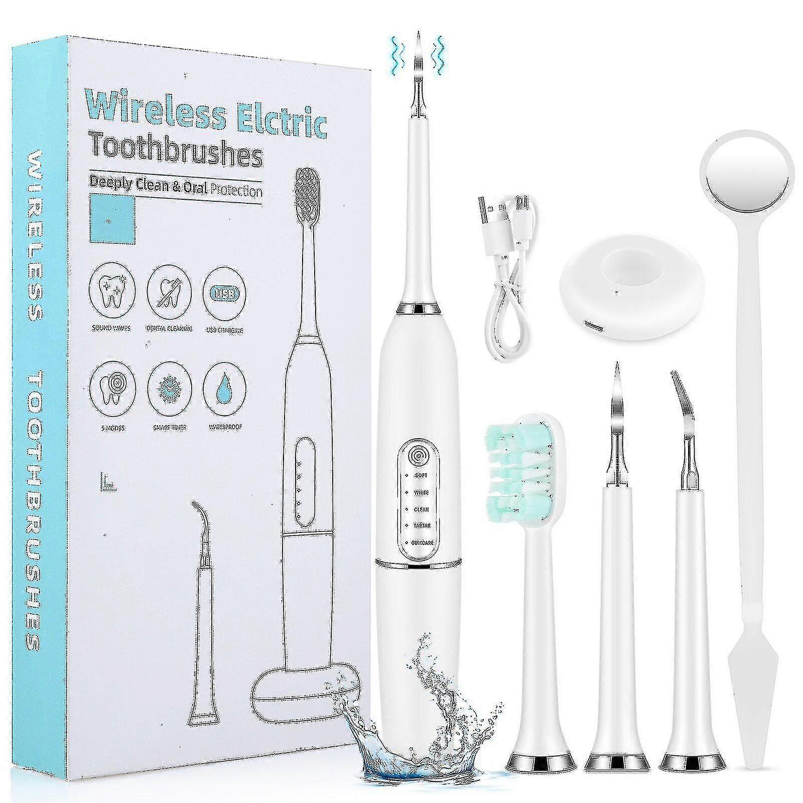 歯クリーニングキットホームケアUSB充電式2ヘッドと歯クリーニング歯ホワイトニングのための5つのモードのためのプロフェッショナル超音波歯石除去剤