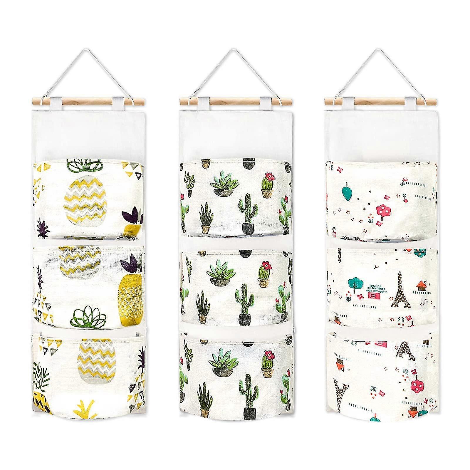 3 Pack Hanging Stora Bag, Over The Door Closet Hanging Izer With 3 Pockets, Linen Fa Hanging