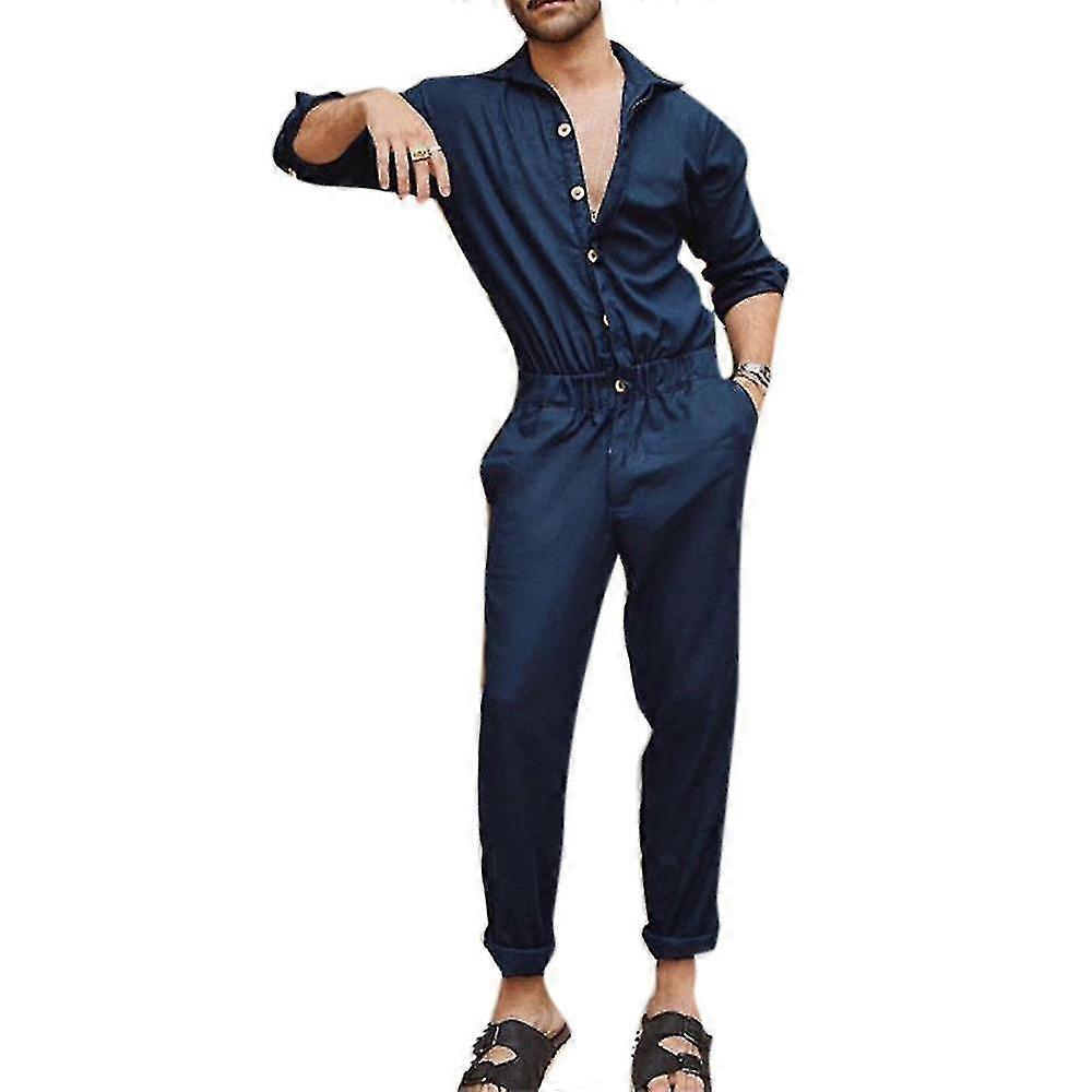 الرجال قطعة واحدة قميص جمبسوت وزرة طويلة الأكمام بلاي سويت رومبر السراويل