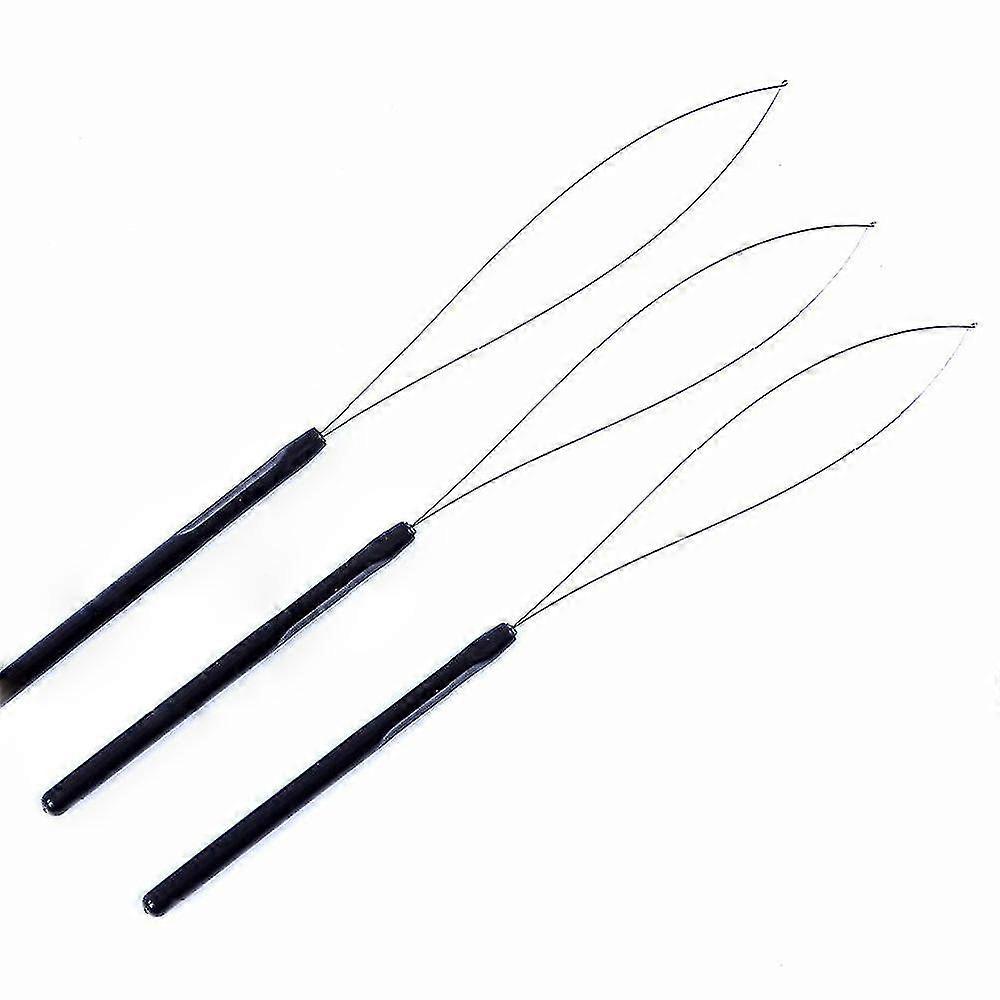 Hair Extension Loop Needle Threader Pulling Hook Bead Device   Hair Extensions Kit For Hair Styling Tools Accessory (3pcs,black)