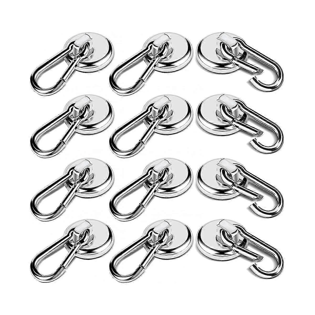 12 Pack Strong Magnetic Hooks, 60lbs Heavy Duty Magnet Hooks Strong Neodymium Magnets With Carabine