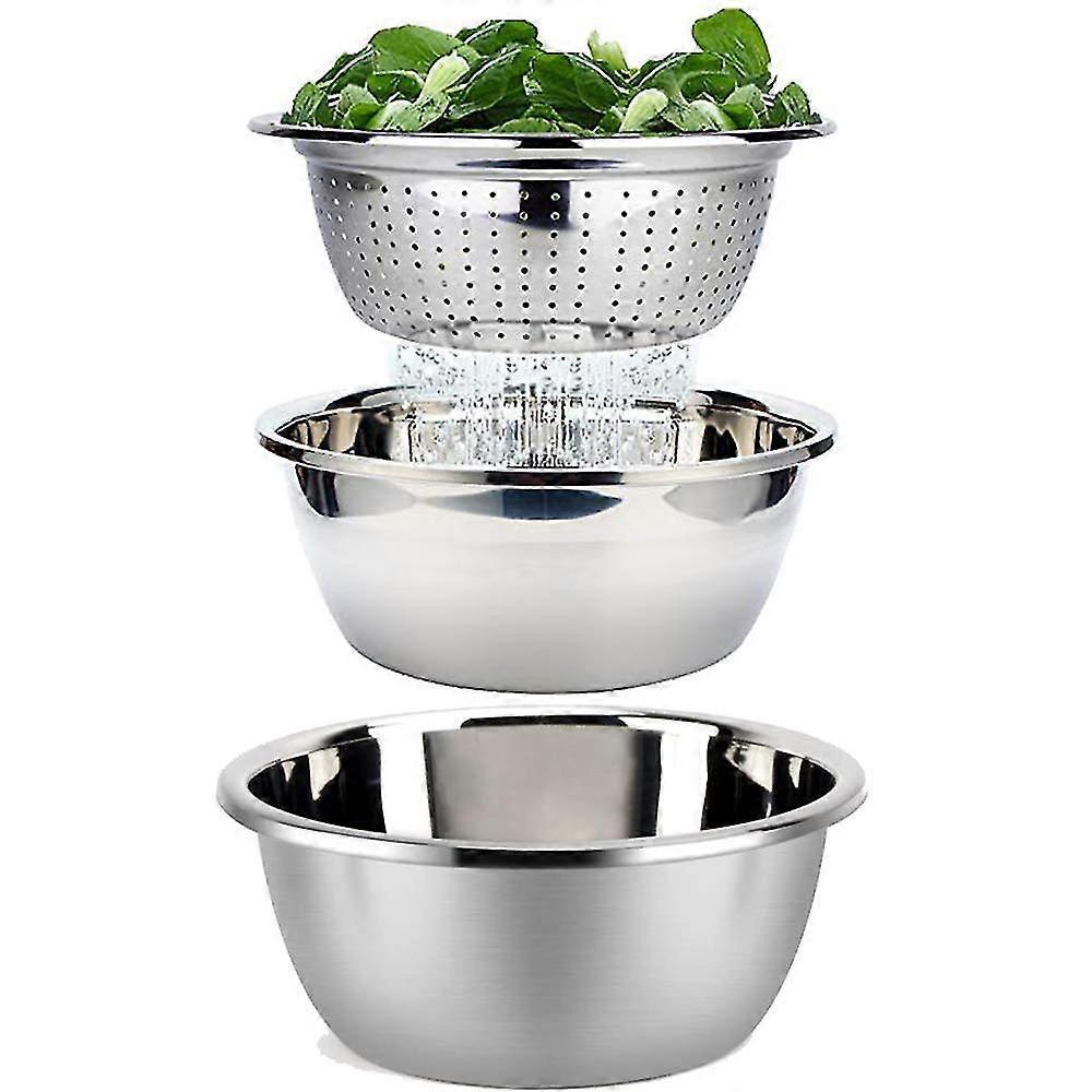 Mixing Bowls Set And Colander Salad Bowl Stainless Steel Non Slip Base Kitchen Stackable Baking Bowl Set Non Stick Large Food Preparation Serving Bowl