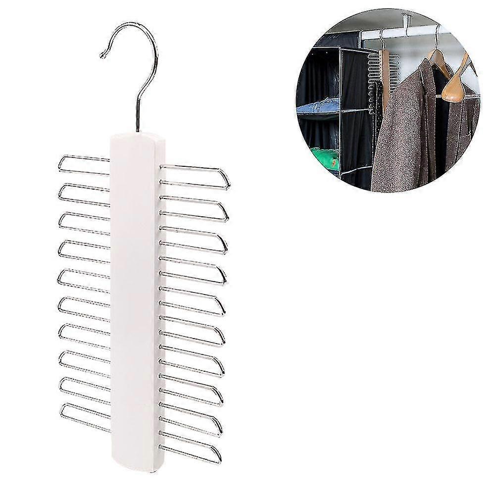 Wooden Necktie And Belt Hanger, Rotating Tie Wooden Stand Center Organizer And Storage Rack With A Non-slip Finish - 20 Hooks White