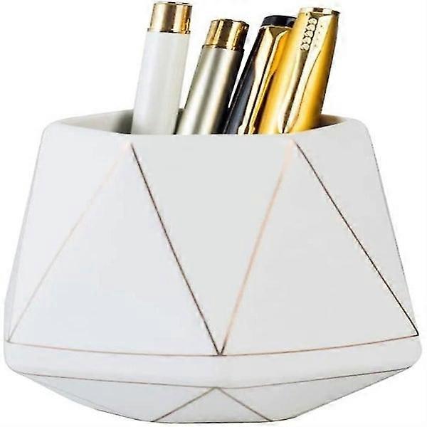 Cute Ceramic Gold Line Pen Holder Stand