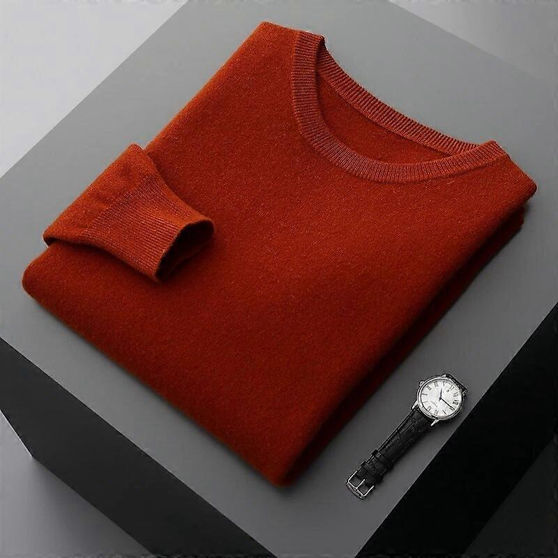 100% Pure Merino Wool Sweater Men's Round Neck Pullover Tops Autumn Winter Thin Solid Color Sweater Versatile Basic