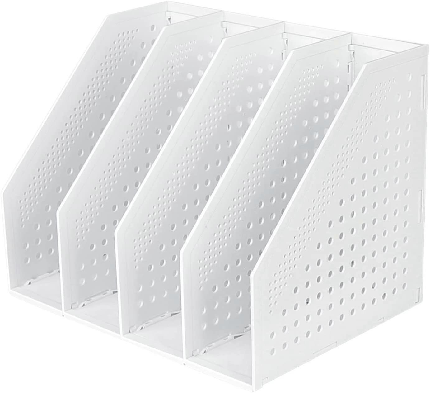 Foldable Magazine Rack 4 Compartments Adjustable Storage Box Desk Organizer Bookends Document Holder File Folder Magazine Book Filing Module File Lock