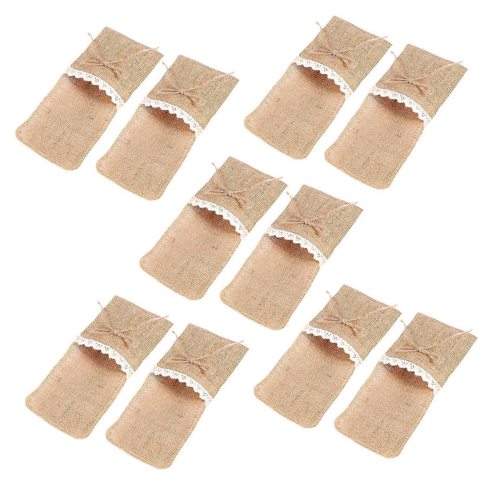 100PCS Country Wedding Table Silverware Holder Natural Burlap Cutlery Pockets Fork Pockets Rustic W