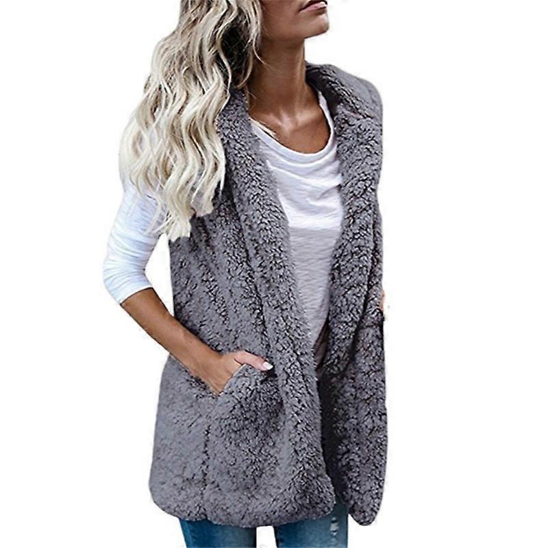 Womens fake Fuzzy Sherpa Fleece Vest Cozy Sleeveless Sweater Vests with Pocket Womens Zip up Hooded Waistcoat Outerwear