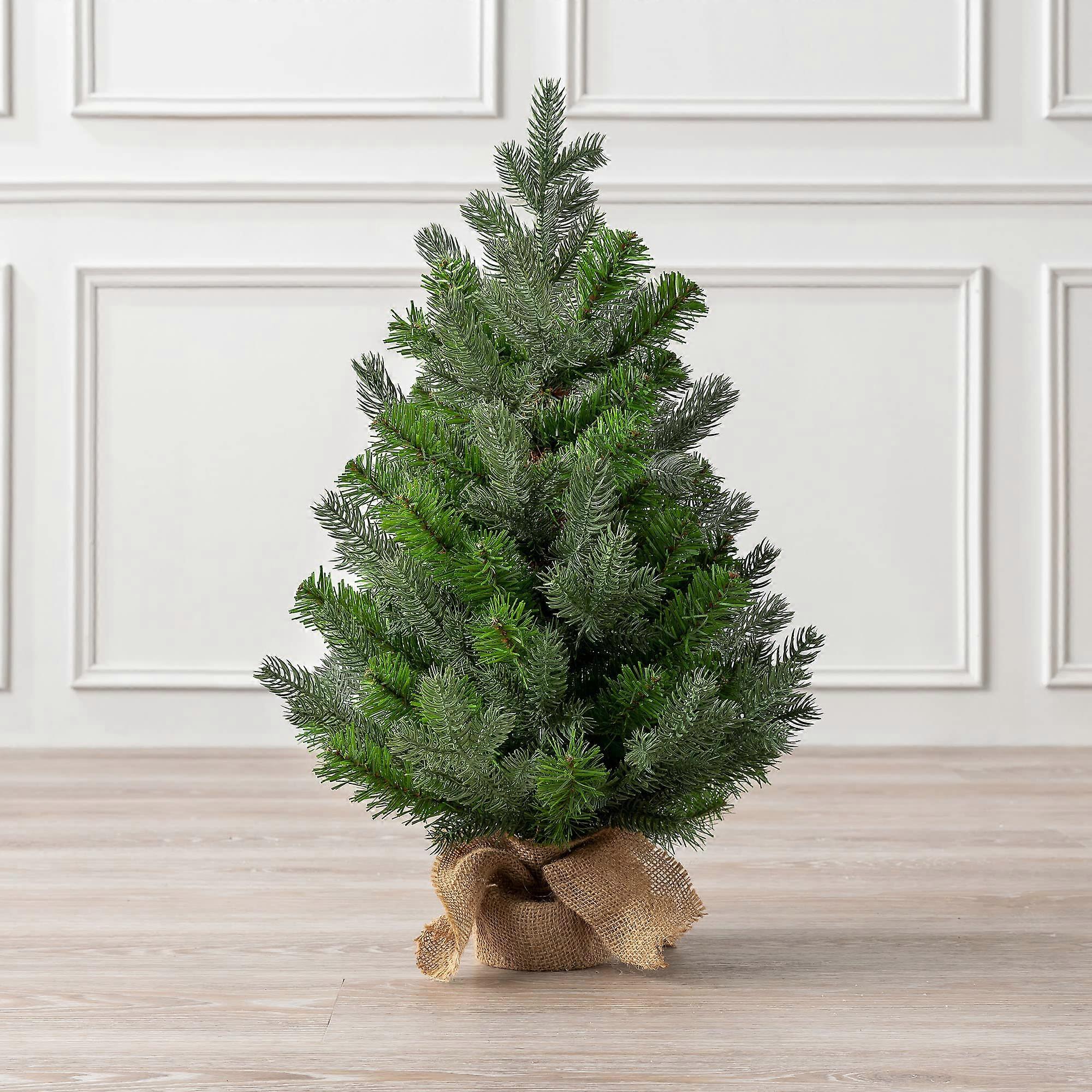 Mini Christmas Tree, 2ft Small Artificial Fir Tree, Desktop Tabletop Decoration with Weighted Burlap Base