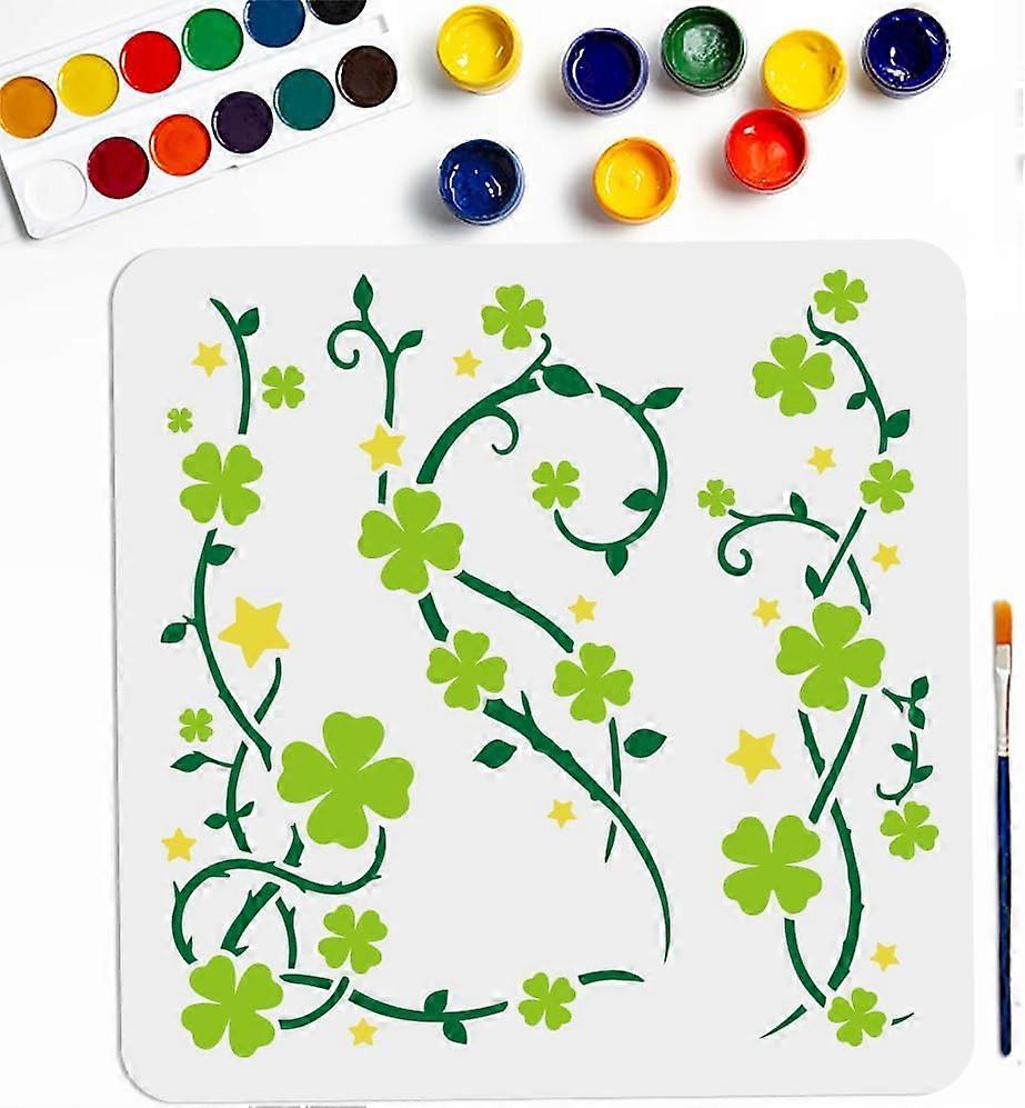 3 Styles Lucky Clover Vine Stencil 11.811.8inch Shamrock Branch Stencil with Paint Brush Four Leaf Clover Border Corner Template for St. Patrick's Day