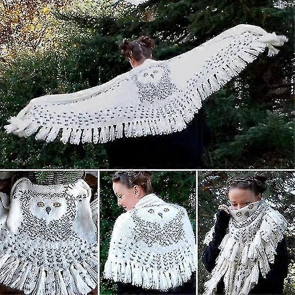 160cmレトロフクロウスカーフ、ヘドウィグニットパターン厚手暖かい冬のスカーフ、ラップタッセルスカーフニットレディースショール