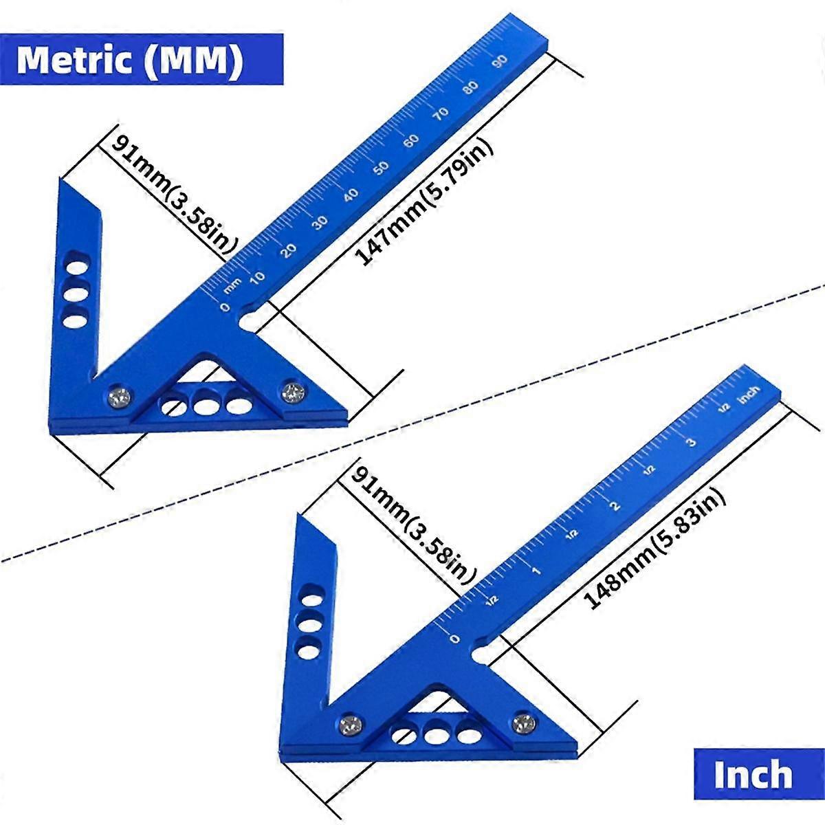 Center Scribe Measuring Tool,Woodworking Line Calibers Gauge,45/90 Degree Right Angle Line Gauge Carpenter Ruler Metric