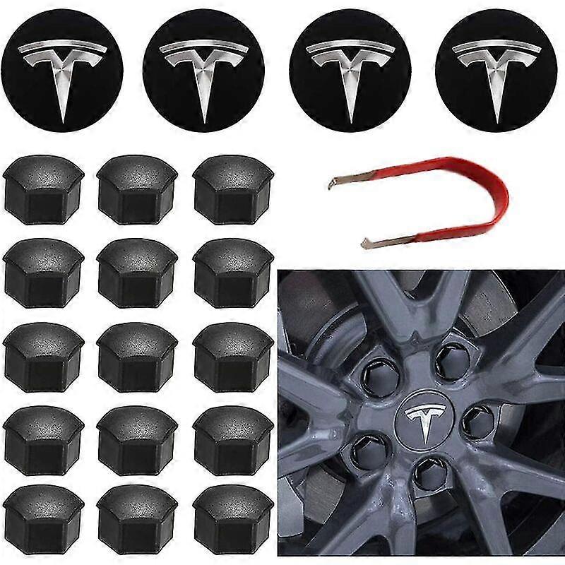 Pour Tesla Wheel Cap Kit Centre Hub Cap Set Roue Couvercle d’écrou Centre Modification Rubieu Couverture de moyeu pour modèle Y Mode 3 Mode S Mode X