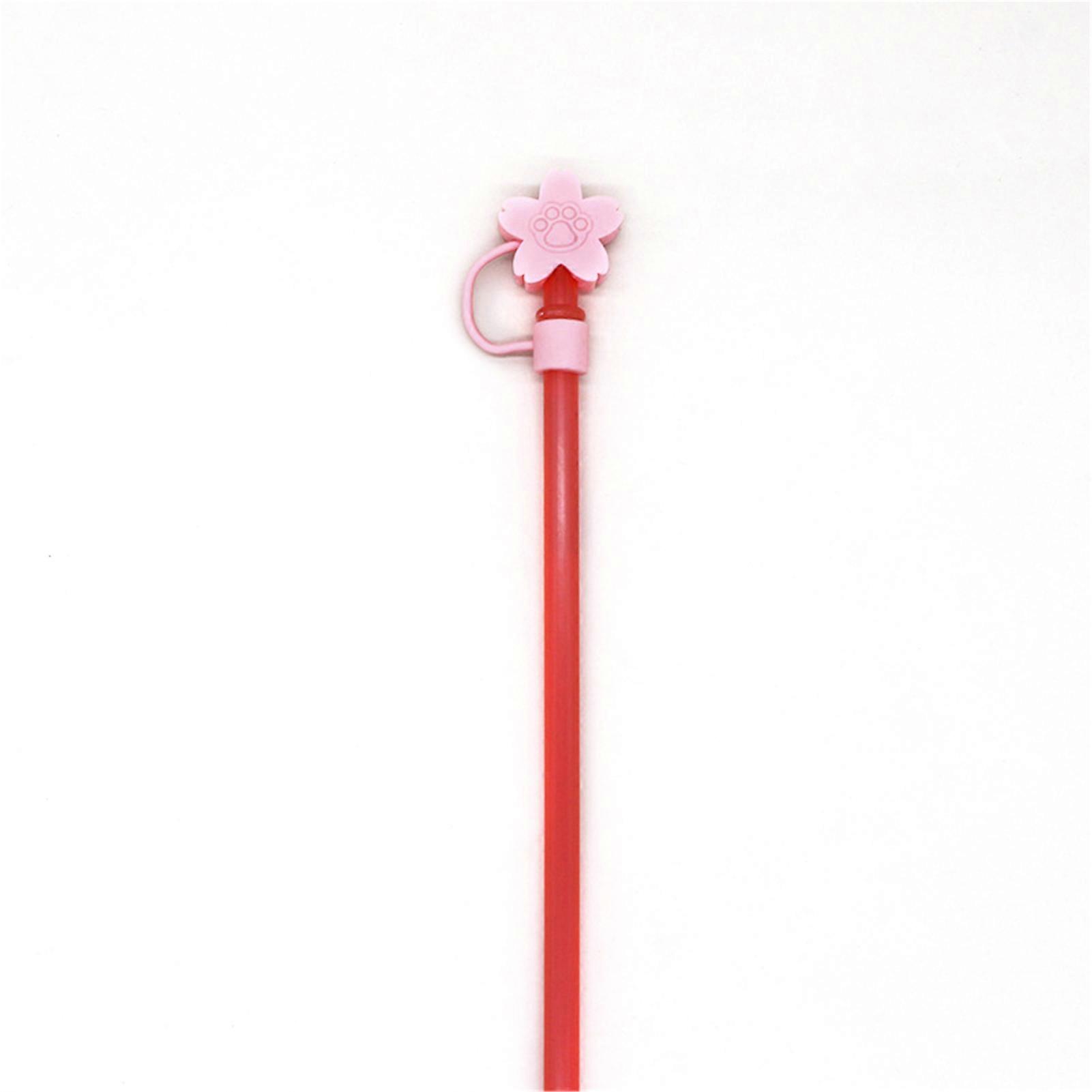 Straw Tips Cover Silicone PVC PP Dustproof Reusable Portable Straw Plugs for Kids Families(Silicone Cat Claw Sakura [Straw Color Random] )