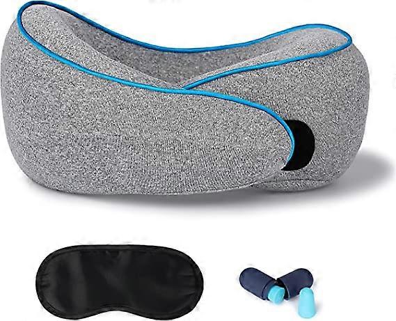 Travel Pillow 100% Pure Memory foam Neck Pillow Comfortable Breathable and Machine Washable Cover Neck Support Pillow Eye Mask Earplugs and Portable A