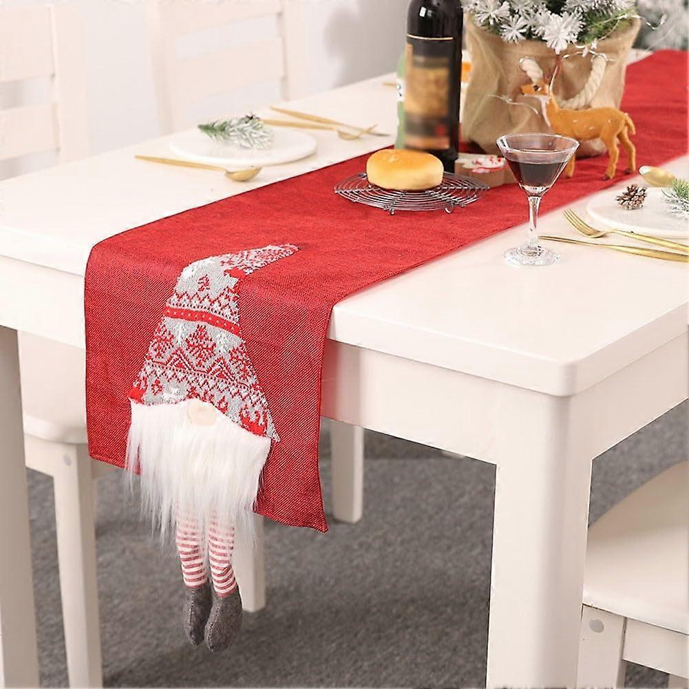 Rectangular Linen Table Runner for Christmas Table Decoration Red 33 x 180 cm-A