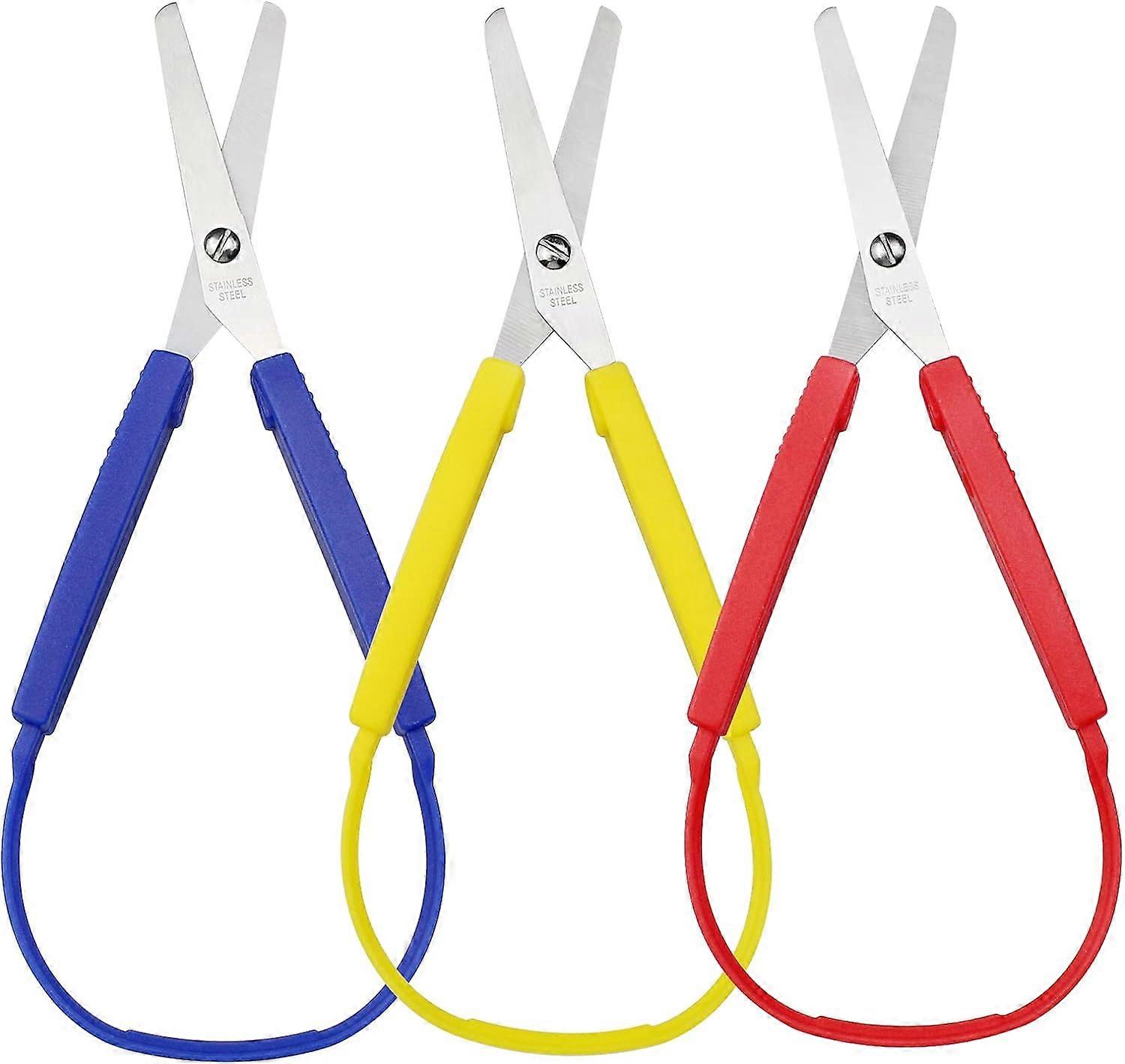 3 Pieces Colorful Loop Scissors, Auto Open Safety Scissors, Easy Grip Children's Scissors for Special Needs Safety Round Tip Handles, 3 Colors