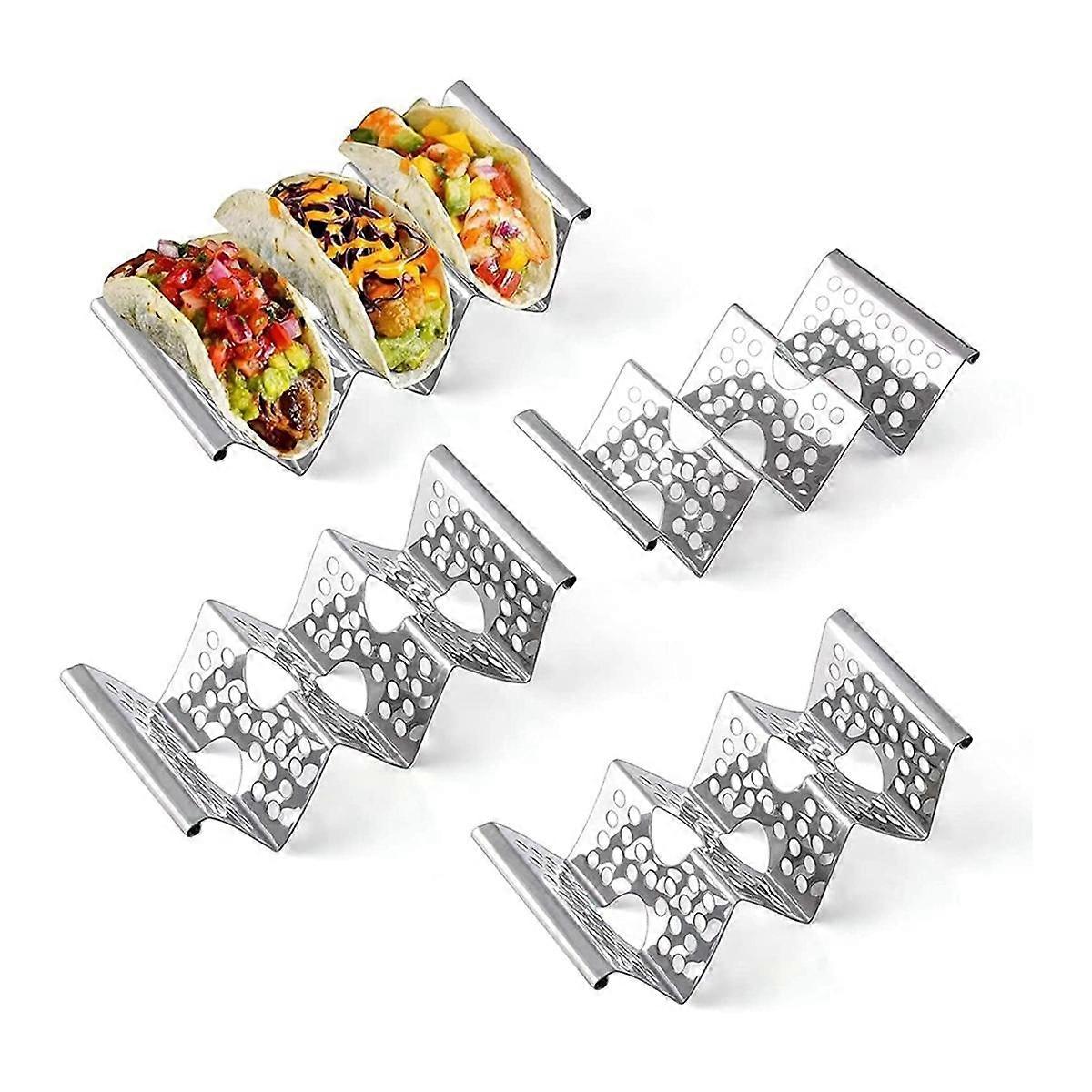 Taco Holder Stand, 4 Pack Stainless Steel Stand Rack with Handles, Taco Tray Holds Up to 3 Tacos, T