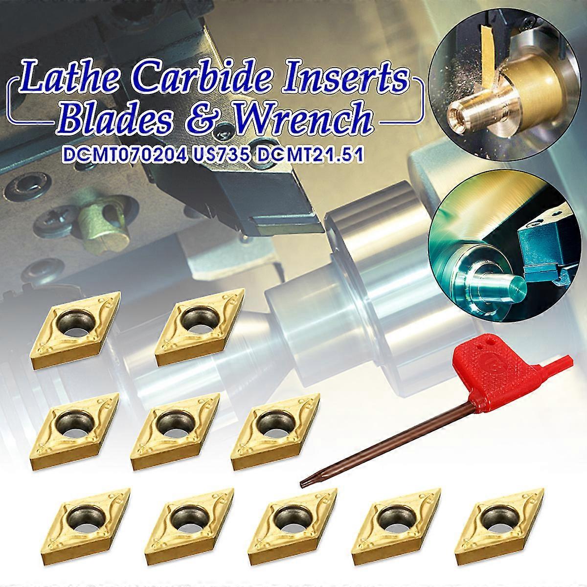 10Pcs DCMT070204 US735 DCMT21.51 Carbide Inserts with Wrench For Lathe Turning Tool Boring Bar Holder