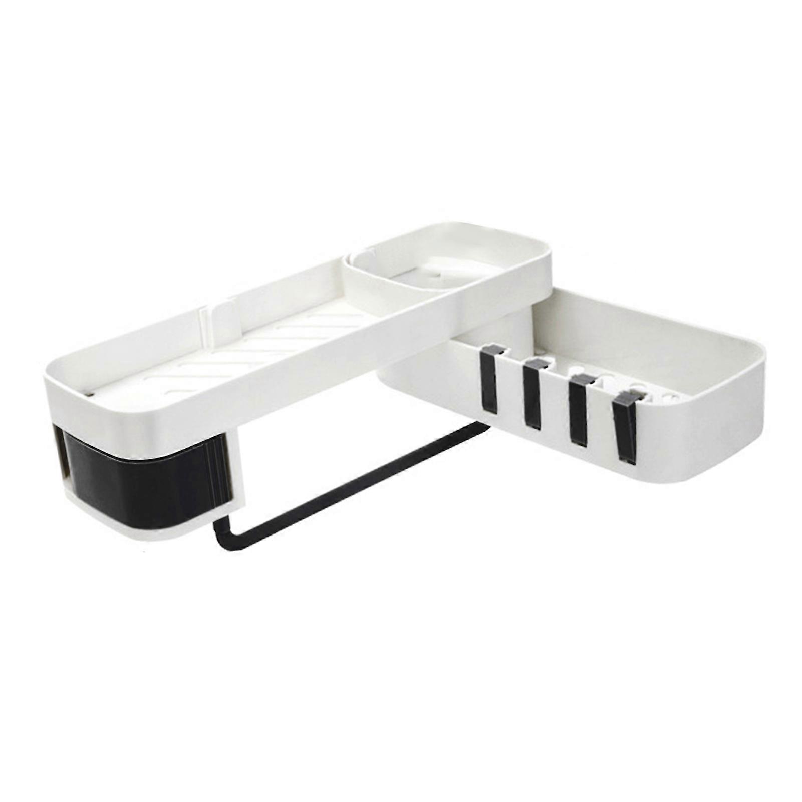Double Layer Wall Mounted Bathroom Corner Shelf Storage Rack Non-Marking Kitchen Organizer White Black