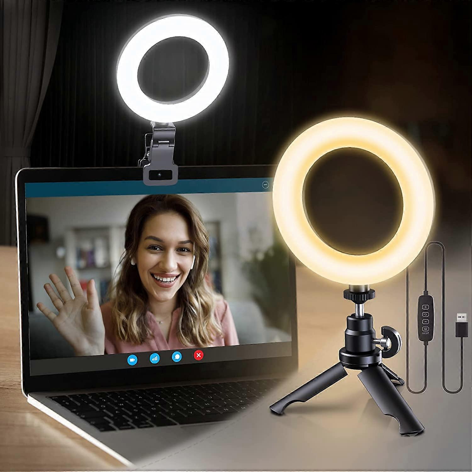 Ring Light for Computer Video Conference Lighting - Laptop Ring Light with Clip and Tripod for Zoom Meeting, Video Calls