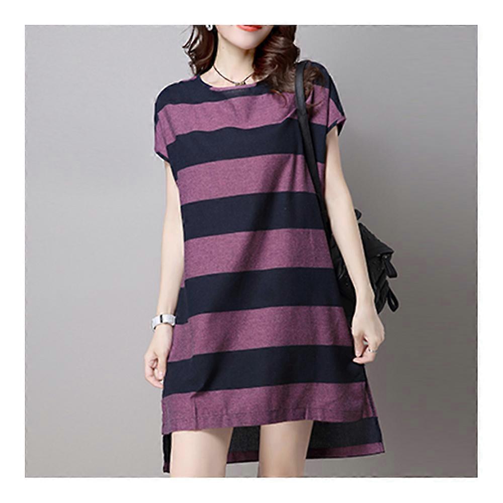 Plus Size Stripe Irregular Middle Long Dress
