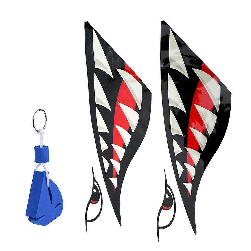 2 Pieces Shark Teeth Mouth Decals Stickers + Blue Sailing Floating Key Chain Key Ring Keychain Keyring