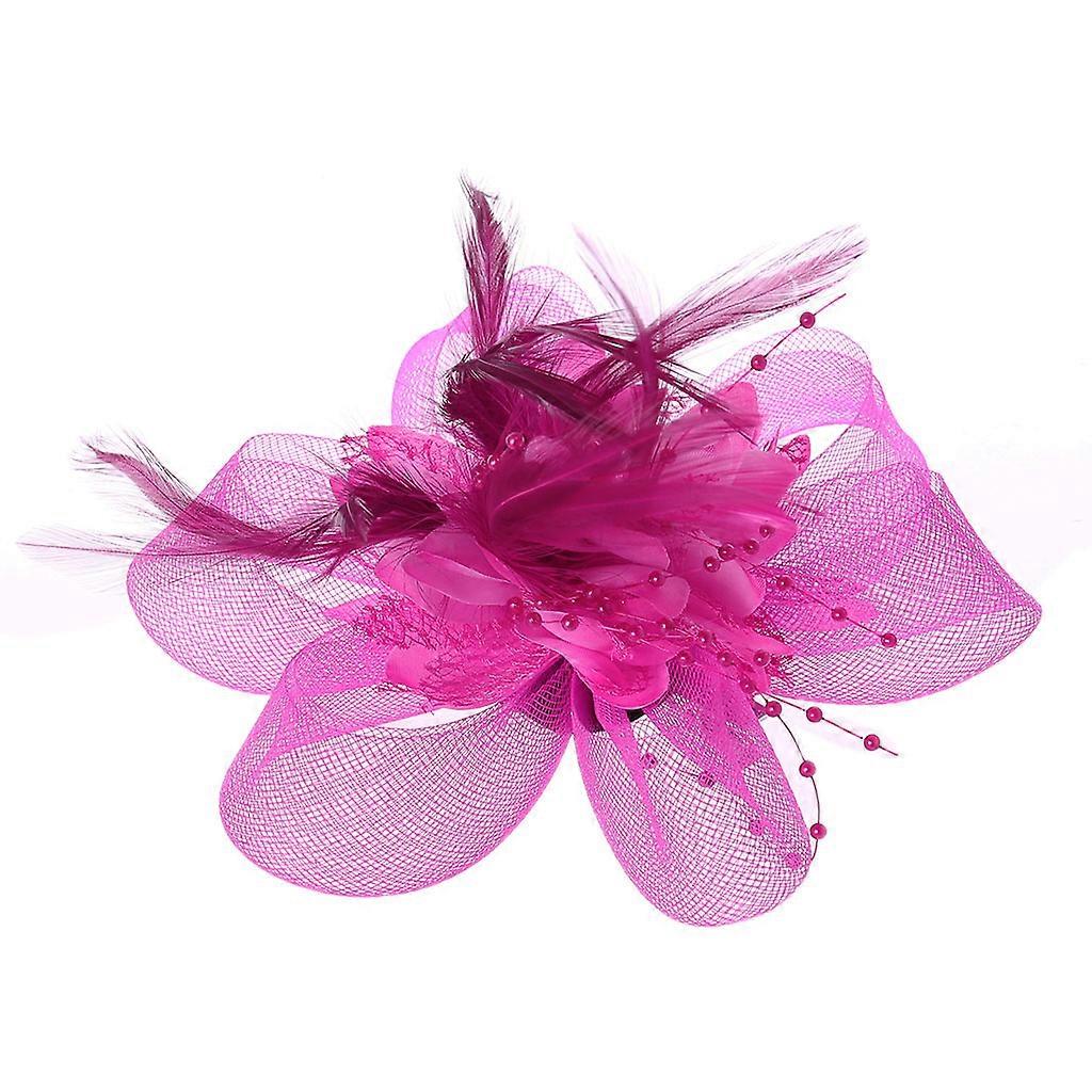 Women Feather Mesh Ribbon Fascinator Hat Hair Clip Solid Color Lace Flower Beaded Cocktail Wedding Party Corsage Brooch