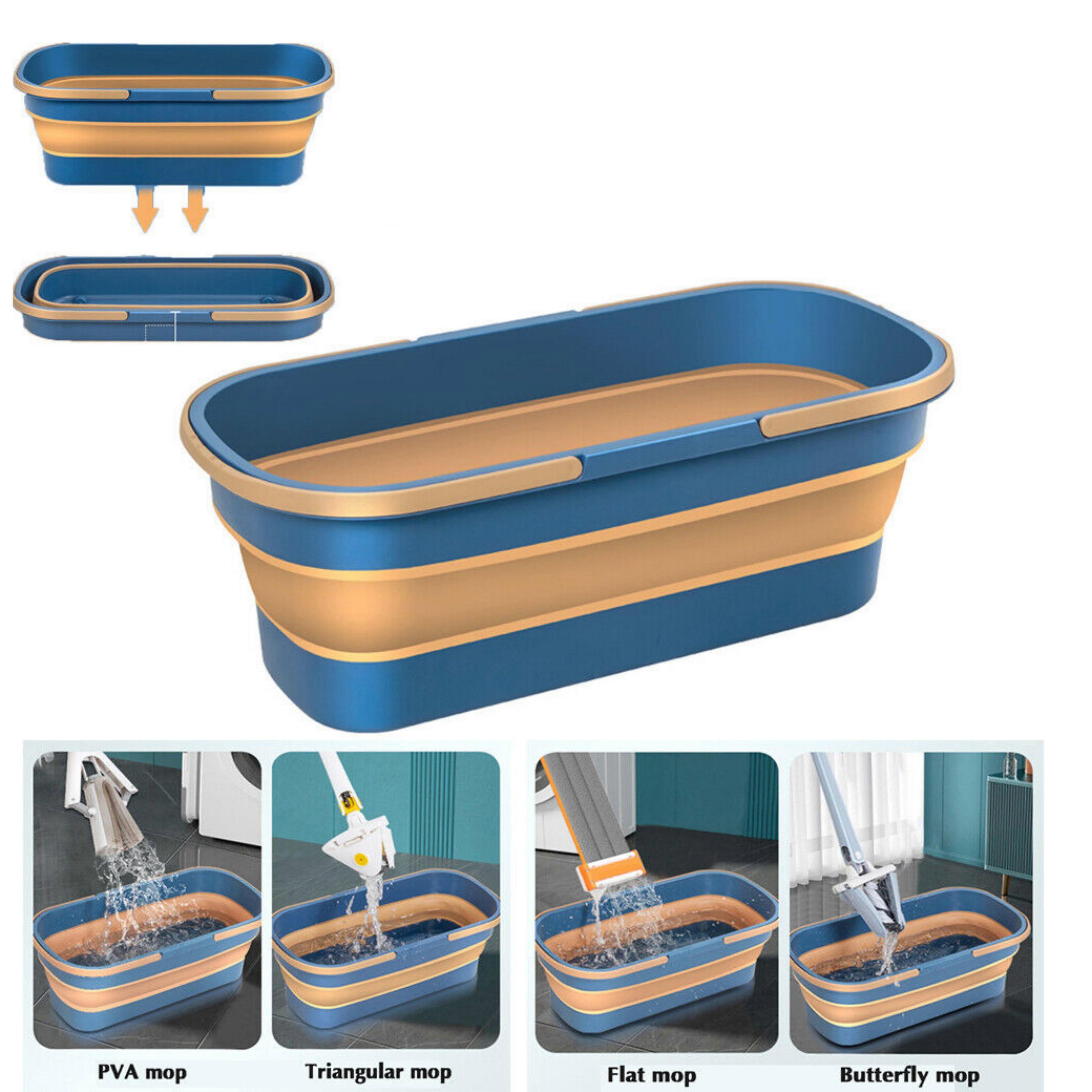 Large Flat Mop Cleaning Bucket,Simple Household Silicone Folding Bucket With Wheels Brand New