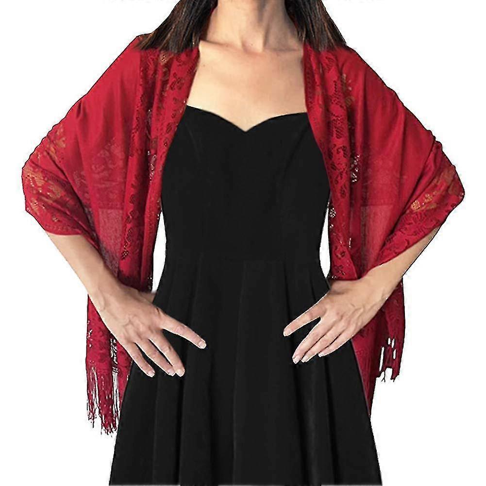 Women"s Floral Lace Scarf Shawl Tassels, Soft Mesh Fringe Wraps For Wedding Evening Party Dresses