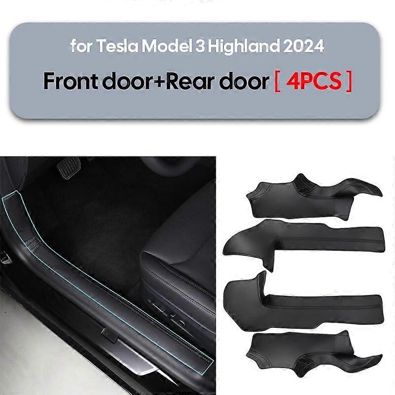 Car Interior For Tesla New Model 3 Highland 2024 Front Rear Door Sill Pad Door Welcome Pedal Threshold Strip Leather AccessoriesMotor Vehicle Frame &