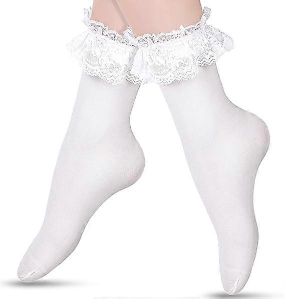 Blanco- Mujer Encaje opaco Ruffle Calcetines Princesas