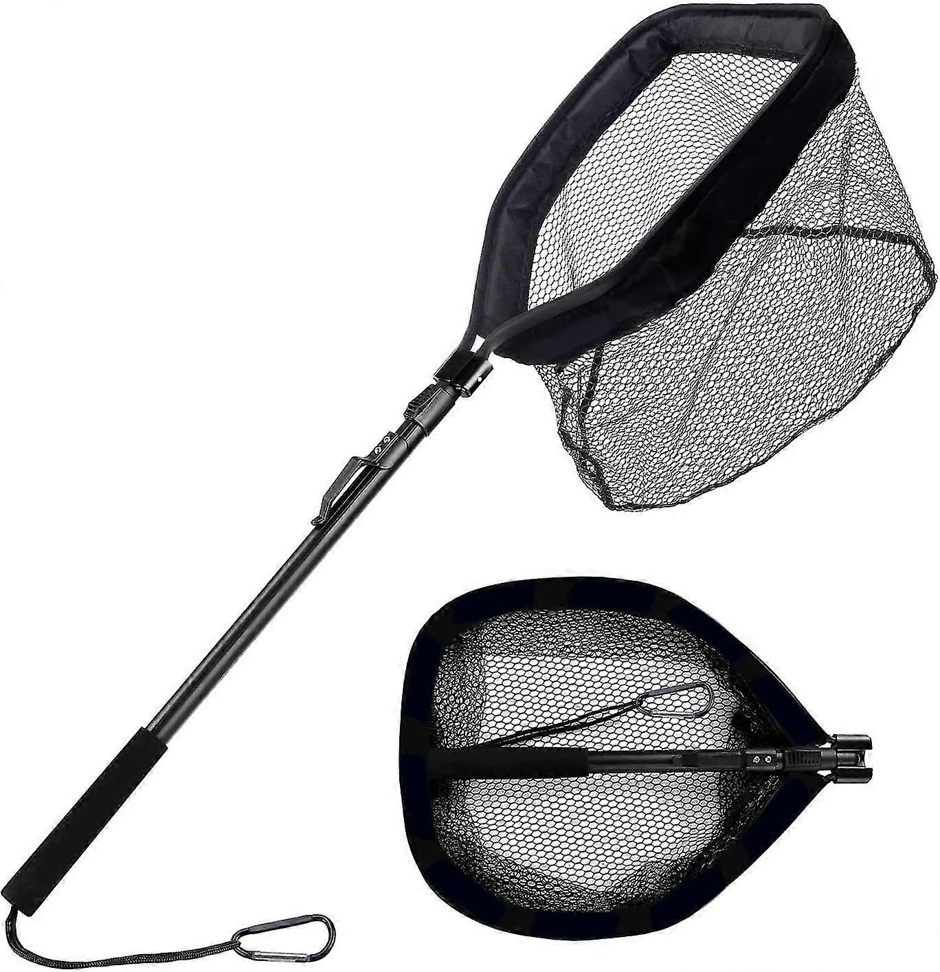 Floating Fishing Net Folding Landing Net With Fixed Pole Soft Rubber C