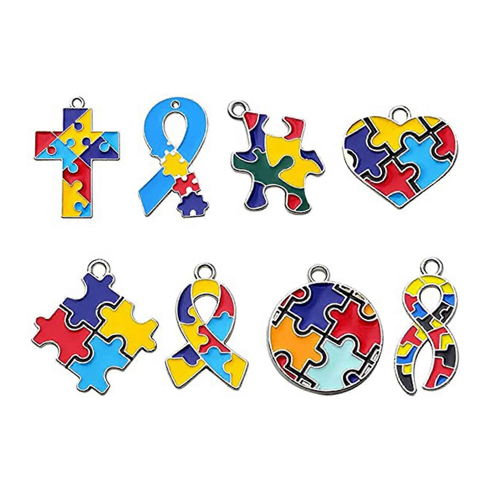 8 Stück Gold Anhänger mit Puzzle Form Anhänger Emaille Autismus Bewusstsein Anhänger