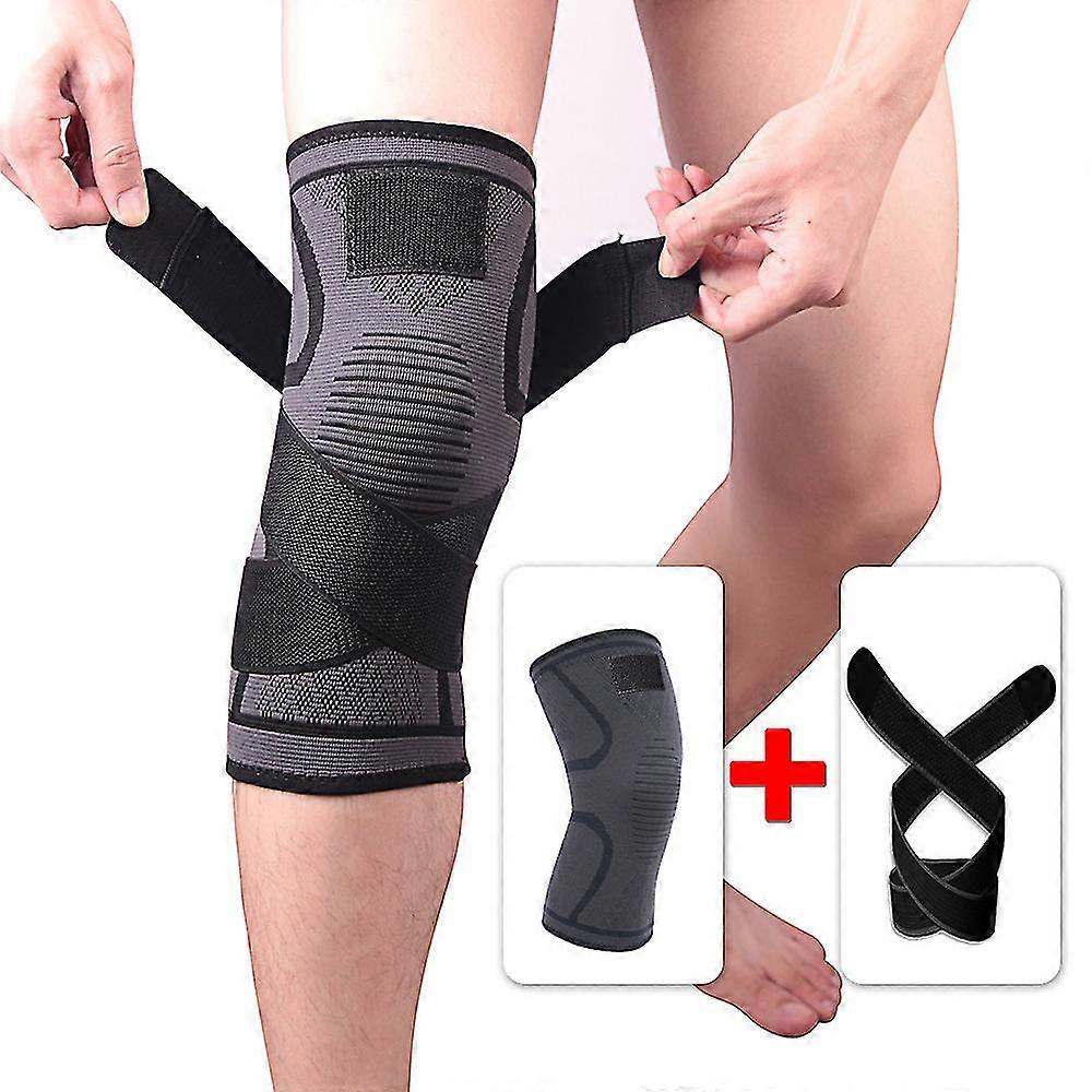 Adjustable Knee Brace Support 3D Compression Gym Pain Relief Knee Pads Sleeve,Black XL
