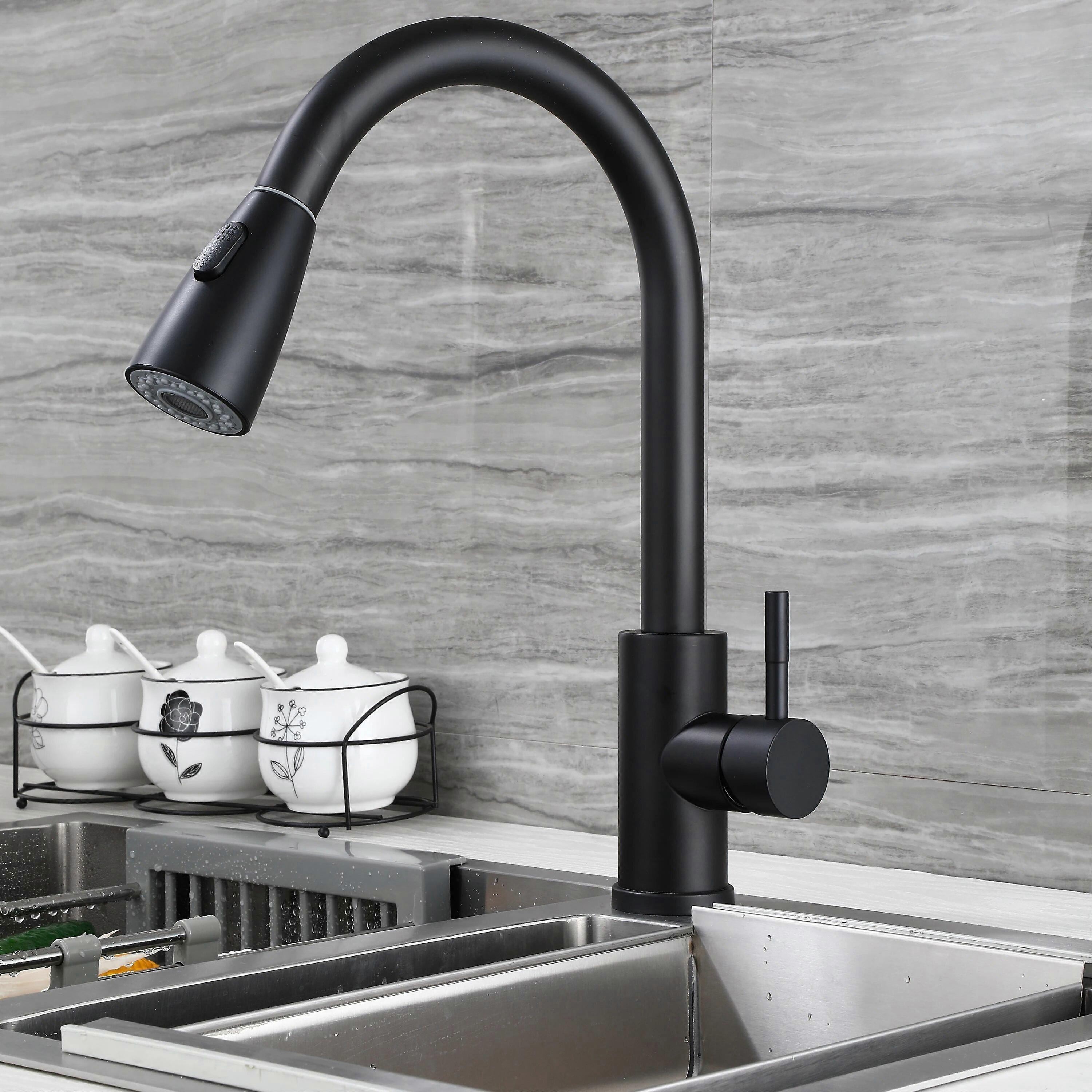 Single Hole Pull Out Kitchen Faucet Two Function Single Handle Mixer Deck Mounted Tap