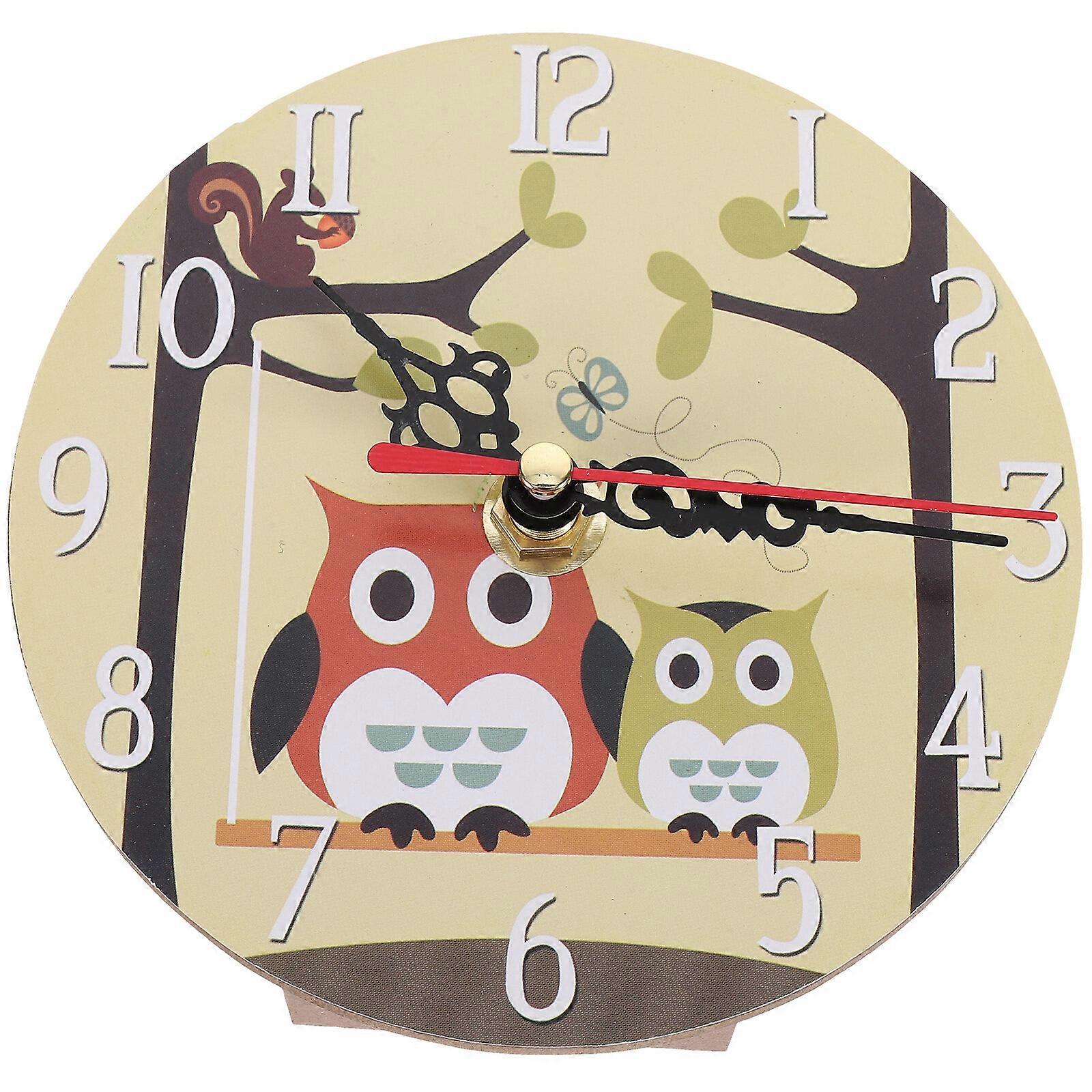 Household Decorative Table Clock Cartoon Owl Pattern Clock Novelty Mute Desk Clock Decoration