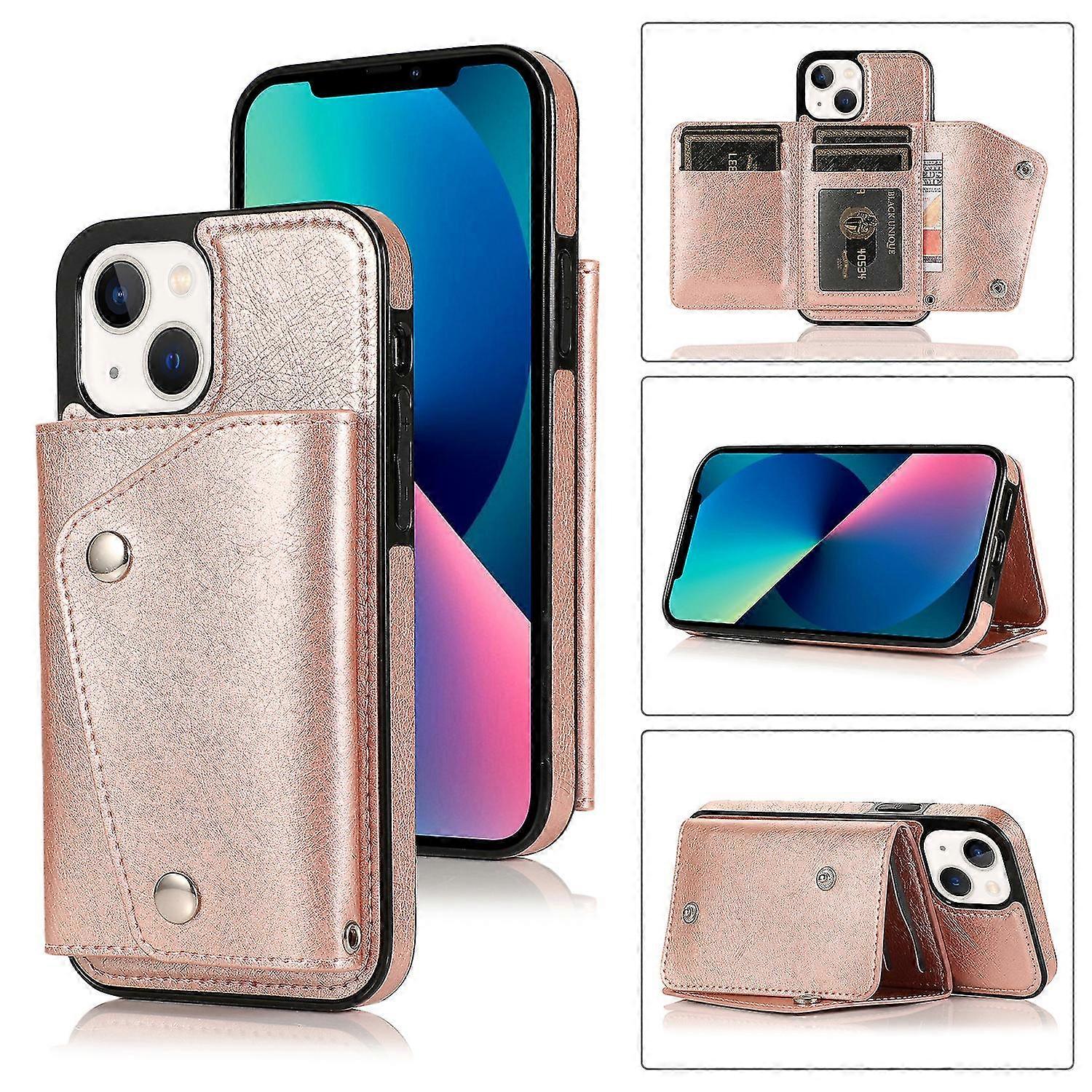 Handmade Pu Leather Case For Iphone 13 Mini With Card Holder, Wallet Function, Kickstand Function, Fall Protection