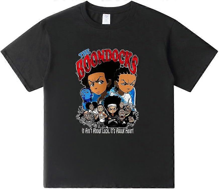 The Boondocks تي شيرت أمريكا أسود كرتون أنيمي ميرش نسائي رجال رقبة مستديرة قصيرة الأكمام أناقة الشارع تي شيرت
