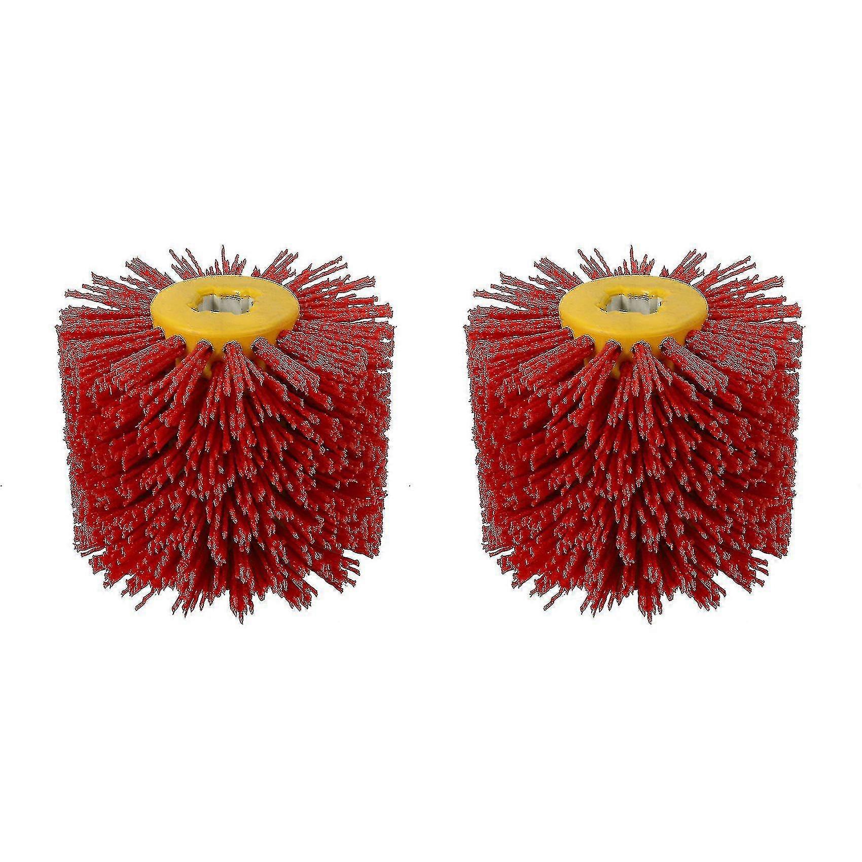 2x Red Abrasive Wire Drum Brushes Deburring Polishing Buffing Wheel