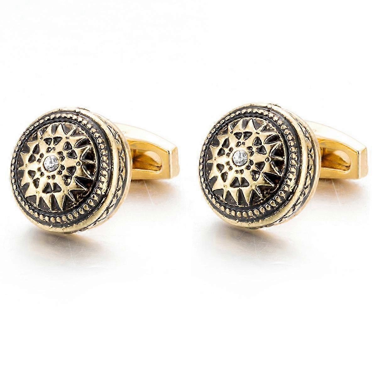 1 Pair Man's Shirt Studs Gold Plated Squared Cufflinks with Rhinestone for Business Wedding Party