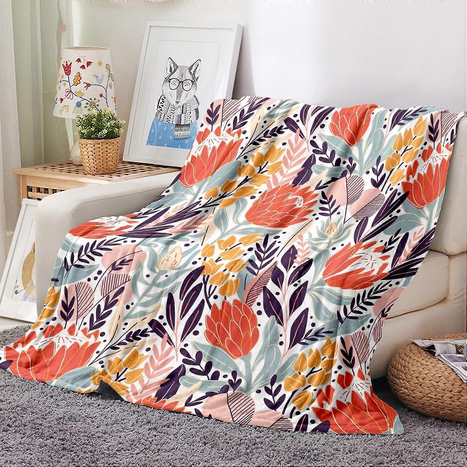 Bohemian Throw Blanket Colorful Flower Throw Blanket Boho Flannel Fleece Throw Blanket Cozy Fuzzy Plush Throw Blanket Soft Lightweight Throw Blanket f