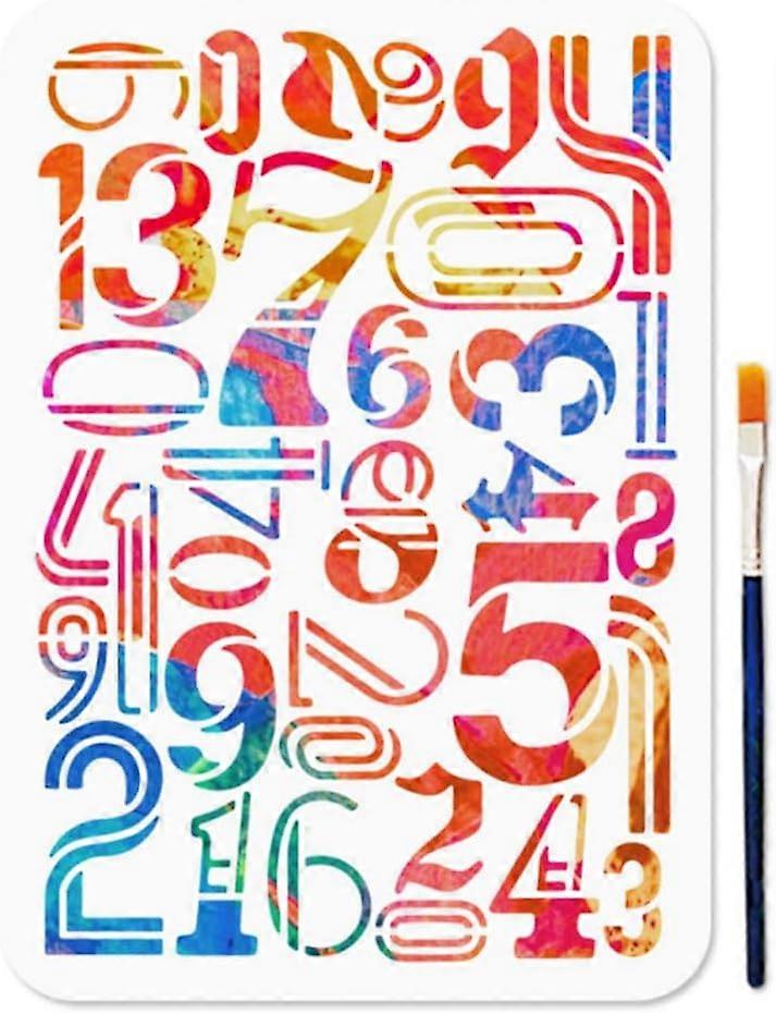 A4 Size Number Stencil Digital Painting Template 11.7x8.3inch 0-9 Number Stencil with Paint Brush Reusable DIY Art Stencil for Painting on Wood Wall F