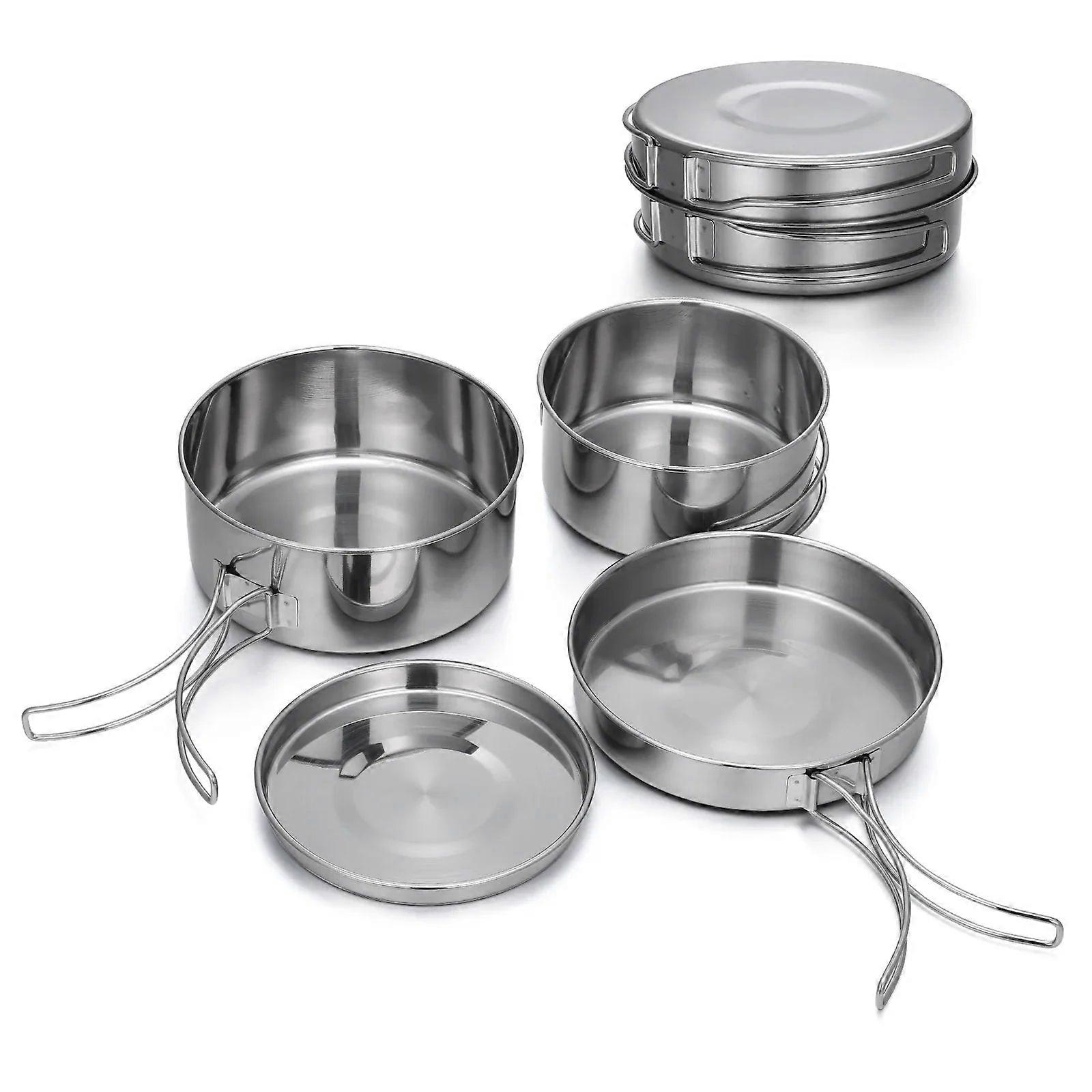 Nneoba Outdoor Stainless-steel Camping Cookware Set - Silver