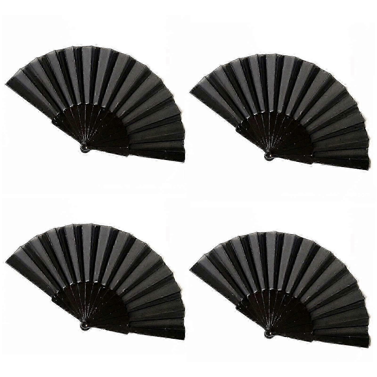 4 Pcs Black Folding Fan, Silk Folding Fan with Bamboo Handle, Tai Chi Folding Fan, Prop for Male/Female Dance Performance