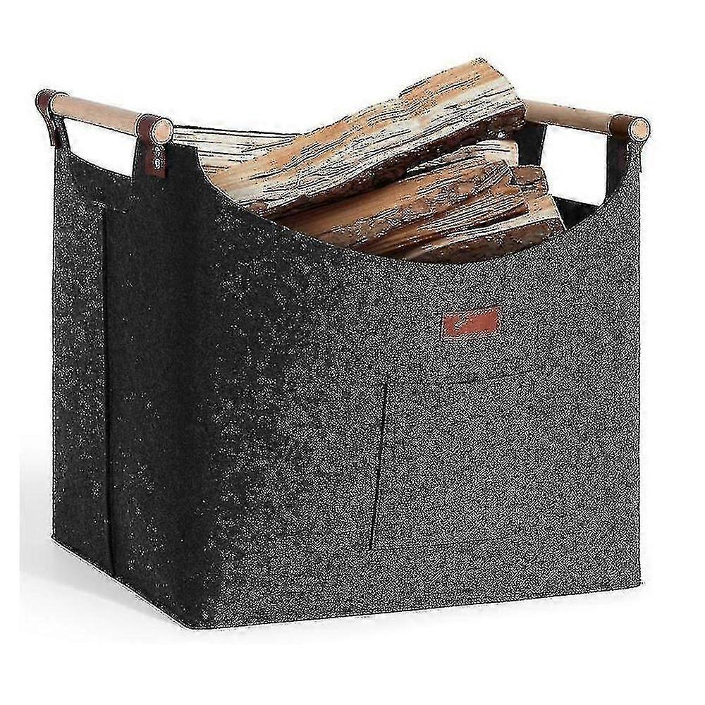 سلة خشبية كبيرة مع مقبض خشبي - سلة لباد للحطب والتسوق والصحف