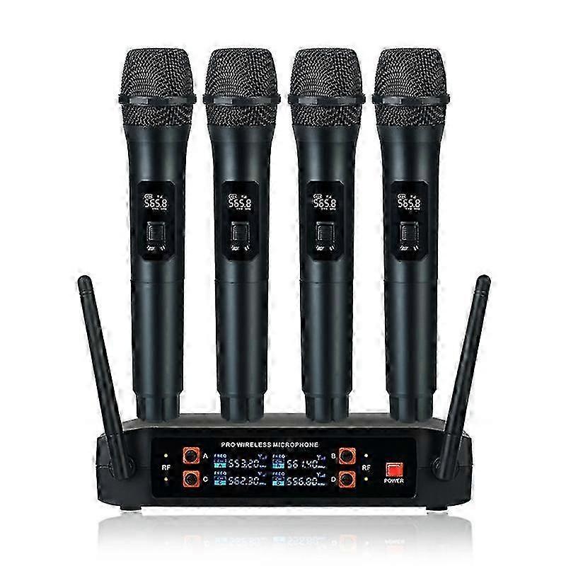 Wireless Microphone Professional Handheld 4 Channels UHF Dynamic Mic compatible Karaoke Wedding Band
