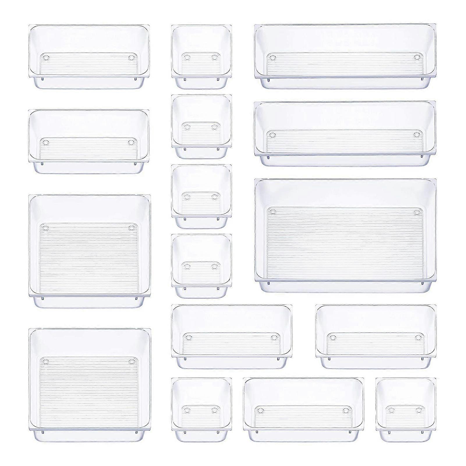 16Pcs Versatile Clear Drawer Organizers Storage Boxes Smooth Edge Burr Free Makeup Utensil Dividers Drawer Organization Set