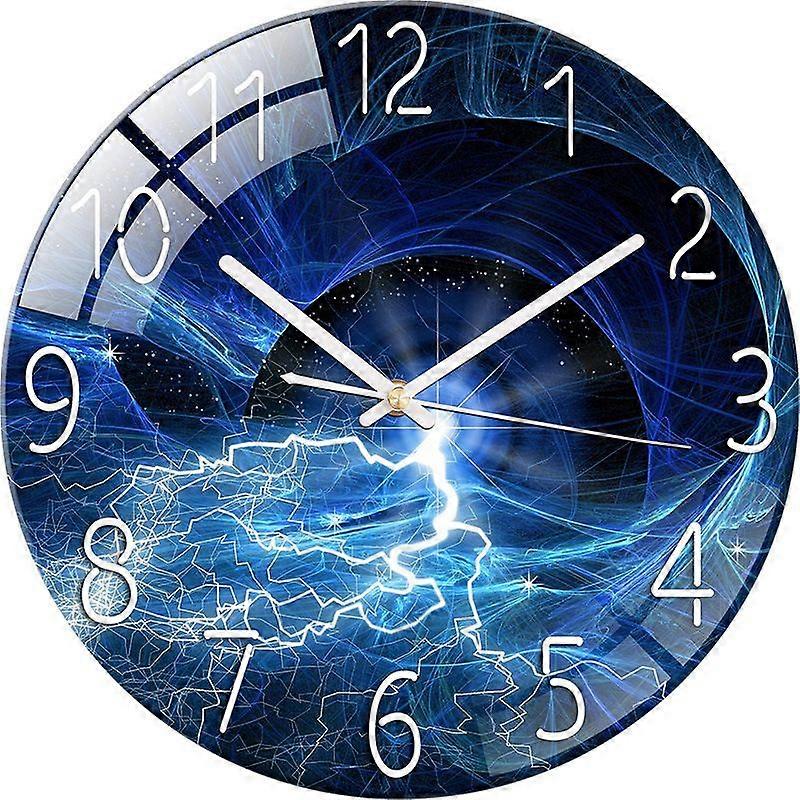 Glass Wall Clock Silent Non Ticking Wall Clock- 12 Inch Quality Quartz Battery Operated Round Clock for Home Office Lightning